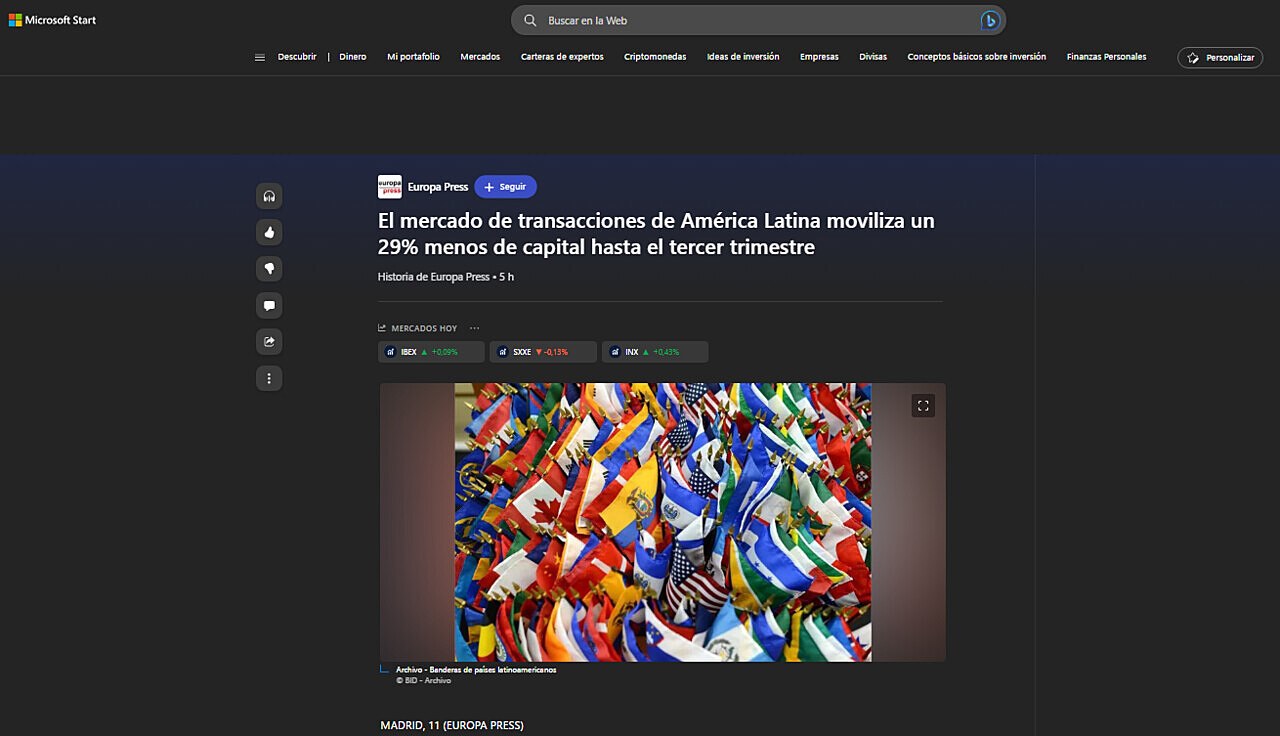 El mercado de transacciones de Amrica Latina moviliza un 29% menos de capital hasta el tercer trimestre